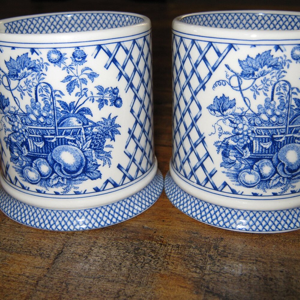 James Sadler Blue/White "Afternoon Tea" Pattern Cups/Mugs